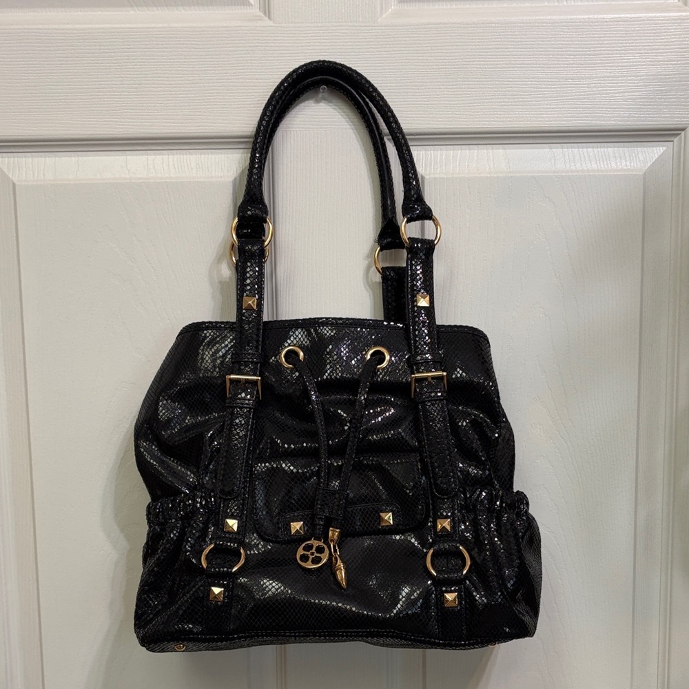 IMAN Elegant Black and Gold Shoulder Bag